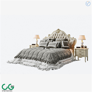 European style carved double bed 3d model